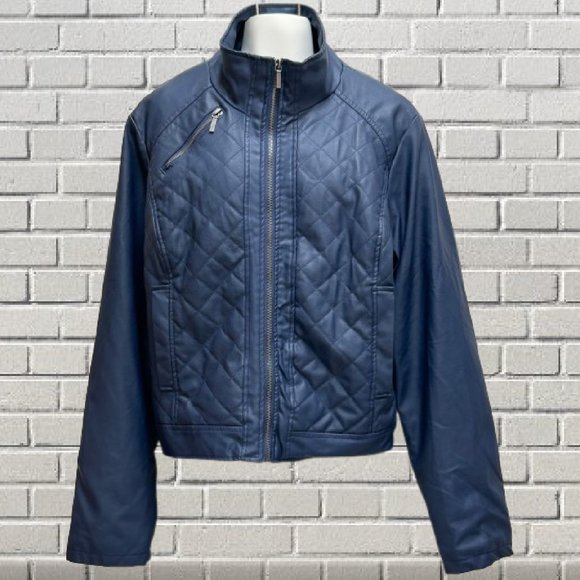 Blue Faux Leather Jacket (NWOT) - Picture 2 of 7